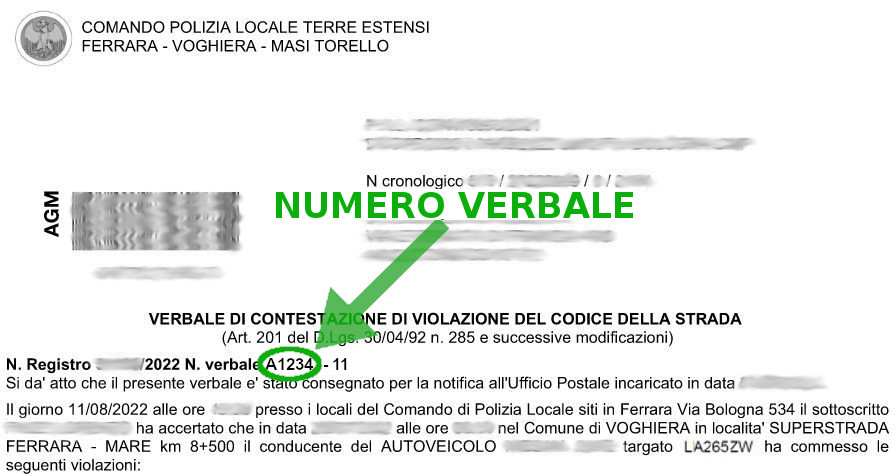 Immagine che descrive come recuperare il numero verbale